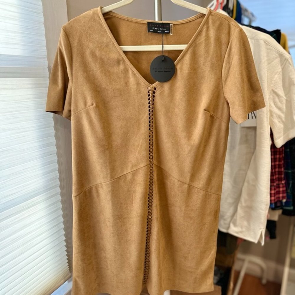 NWT Dress Forum Faux Suede Tan Dress Small
